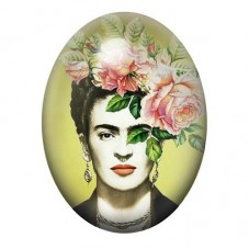 Cabochon en Verre Illustré Frida Kahlo aux Roses sur Fond Vert 13x18, 18x25 ou 30x40mm pour la création de bijoux fantaisie - DI