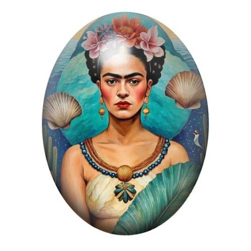 Cabochon en Verre Illustré Frida Khalo 13x18, 18x25 ou 30x40mm