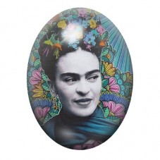 Cabochon en Verre Illustré Frida Kahlo en Portrait Fleuri Noir et Blanc 13x18, 18x25 ou 30x40mm pour la création de bijoux fanta