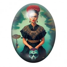 Cabochon en Verre Illustré Frida Kahlo en Robe Noire au Masque 13x18, 18x25 ou 30x40mm pour la création de bijoux fantaisie - DI