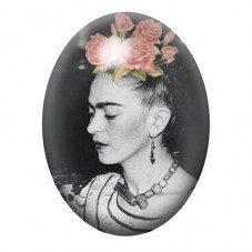 Cabochon en Verre Illustré Frida Kahlo de Profil aux Roses 13x18, 18x25 ou 30x40mm pour la création de bijoux fantaisie - DIY