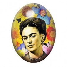 Cabochon en Verre Illustré Frida Kahlo en Portrait Fleuri Jaune 13x18, 18x25 ou 30x40mm pour la création de bijoux fantaisie - D