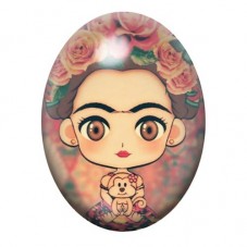 Cabochon en Verre Illustré Frida Kahlo Kawaii au Petit Singe 13x18, 18x25 ou 30x40mm pour la création de bijoux fantaisie - DIY