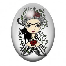 Cabochon en Verre Illustré Frida Kahlo Kawaii au Cœur Rouge 13x18, 18x25 ou 30x40mm pour la création de bijoux fantaisie - DIY