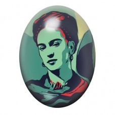 Cabochon en Verre Illustré Frida Kahlo en Portrait Graphique Vert et Rouge 13x18, 18x25 ou 30x40mm pour la création de bijoux fa