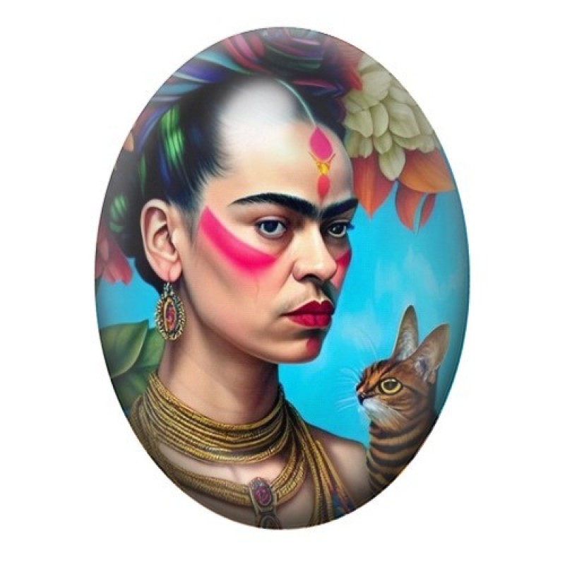 Cabochon en Verre Illustré Frida Khalo 13x18, 18x25 ou 30x40mm