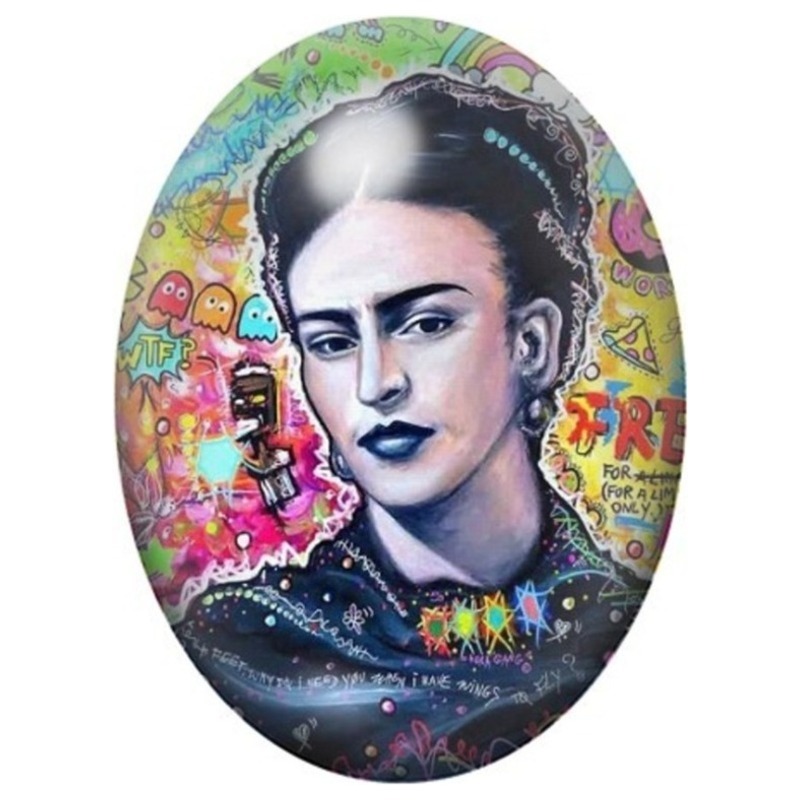 Cabochon en Verre Illustré Frida Kahlo en Portrait Street Art 13x18, 18x25 ou 30x40mm
