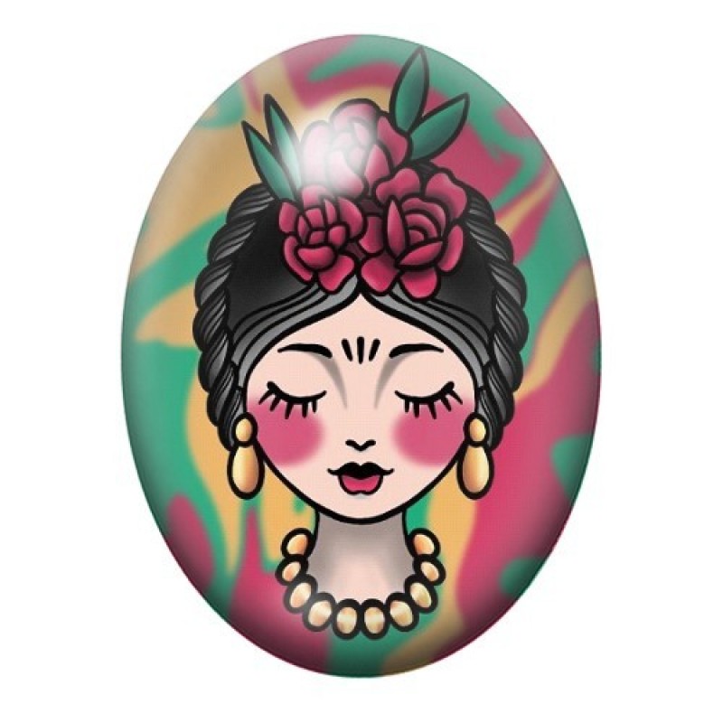 Cabochon en Verre Illustré Frida Khalo 13x18, 18x25 ou 30x40mm