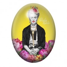 Cabochon en Verre Illustré Frida Kahlo Assise sur Fond Jaune 13x18, 18x25 ou 30x40mm pour la création de bijoux fantaisie - DIY