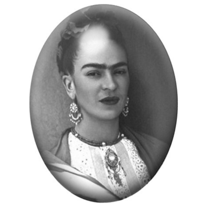 Cabochon en Verre Illustré Frida Kahlo en Photographie au Chemisier Blanc 13x18, 18x25 ou 30x40mm