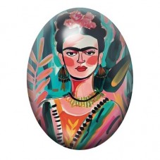 Cabochon en Verre Illustré Frida Kahlo Illustrée aux Feuilles Tropicales 13x18, 18x25 ou 30x40mm pour la création de bijoux fant