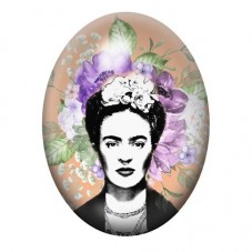 Cabochon en Verre Illustré Frida Kahlo en Noir et Blanc aux Fleurs Mauves 13x18, 18x25 ou 30x40mm pour la création de bijoux fan