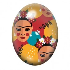 Cabochon en Verre Illustré Deux Visages de Frida Kahlo sur Fond Ocre 13x18, 18x25 ou 30x40mm pour la création de bijoux fantaisi