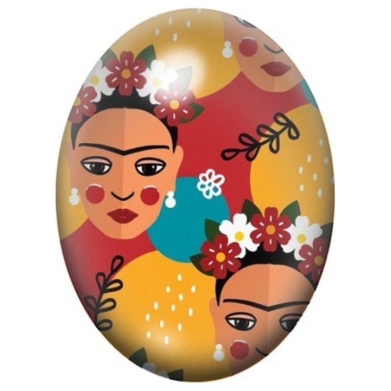Cabochon en Verre Illustré Deux Visages de Frida Kahlo sur Fond Ocre 13x18, 18x25 ou 30x40mm