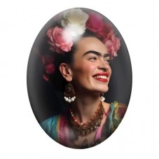 Cabochon en Verre Illustré Frida Kahlo Souriant aux Roses Roses 13x18, 18x25 ou 30x40mm pour la création de bijoux fantaisie - D