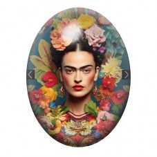 Cabochon en Verre Illustré Frida Kahlo au Jardin de Fleurs Colorées 13x18, 18x25 ou 30x40mm pour la création de bijoux fantaisie