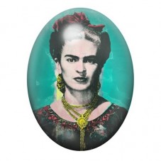 Cabochon en Verre Illustré Frida Kahlo sur Fond Turquoise 13x18, 18x25 ou 30x40mm pour la création de bijoux fantaisie - DIY