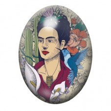 Cabochon en Verre Illustré Frida Khalo 13x18, 18x25 ou 30x40mm pour la création de bijoux fantaisie - DIY