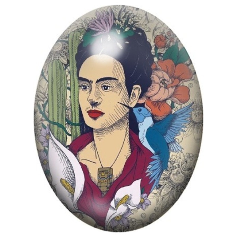 Cabochon en Verre Illustré Frida Kahlo au Colibri Bleu et aux Fleurs 13x18, 18x25 ou 30x40mm