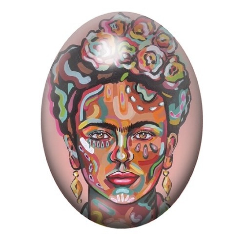 Cabochon en Verre Illustré Frida Kahlo en Mosaïque Abstraite 13x18, 18x25 ou 30x40mm