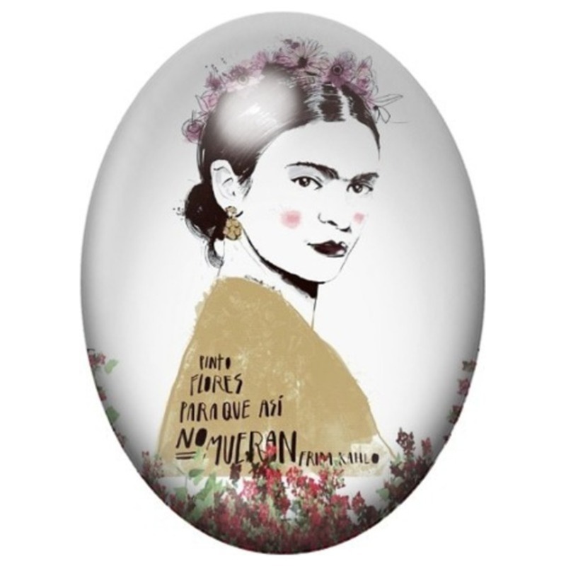 Cabochon en Verre Illustré Jeune Frida Kahlo au Portrait Typographique 13x18, 18x25 ou 30x40mm