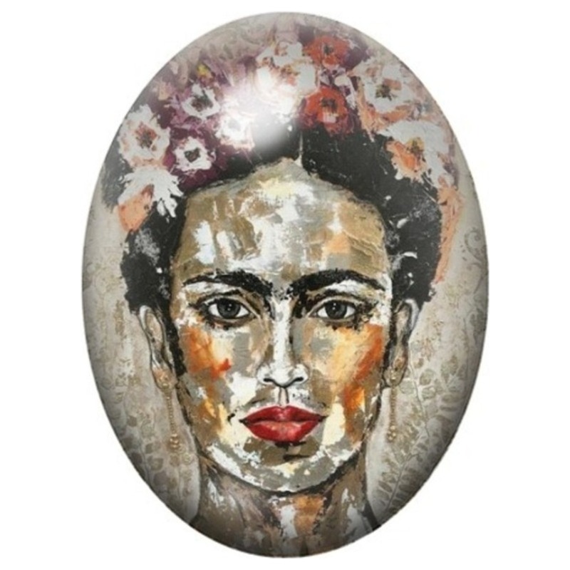 Cabochon en Verre Illustré Frida Kahlo au Visage Patiné Doré 13x18, 18x25 ou 30x40mm