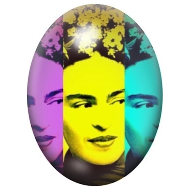 Cabochon en Verre Illustré Trois Visages de Frida Kahlo Pop Art 13x18, 18x25 ou 30x40mm