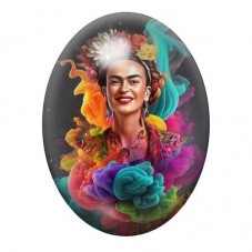 Cabochon en Verre Illustré Frida Kahlo Souriant dans un Tourbillon de Fleurs 13x18, 18x25 ou 30x40mm pour la création de bijoux 