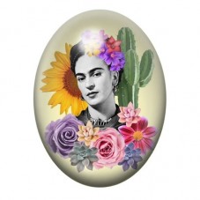 Cabochon en Verre Illustré Frida Kahlo aux Fleurs et Cactus 13x18, 18x25 ou 30x40mm pour la création de bijoux fantaisie - DIY