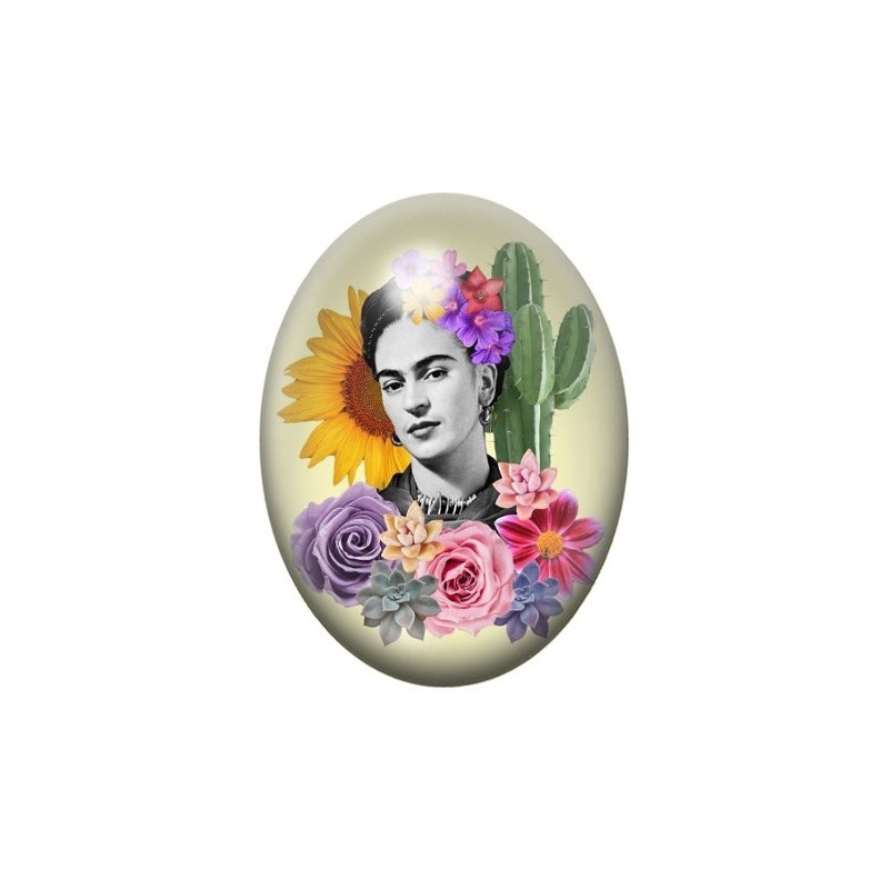 Cabochon en Verre Illustré Frida Khalo 13x18, 18x25 ou 30x40mm