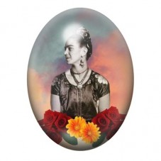 Cabochon en Verre Illustré Frida Kahlo de Profil aux Roses Rouges et Jaunes 13x18, 18x25 ou 30x40mm pour la création de bijoux f