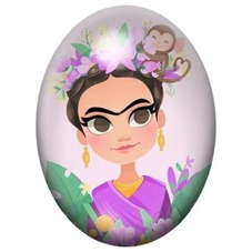Cabochon en Verre Illustré Frida Kahlo Kawaii au Singe et aux Fleurs 13x18, 18x25 ou 30x40mm pour la création de bijoux fantaisi