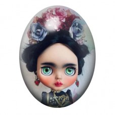 Cabochon en Verre Illustré Poupée Blythe Frida Kahlo aux Yeux Verts 13x18, 18x25 ou 30x40mm pour la création de bijoux fantaisie