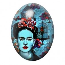 Cabochon en Verre Illustré Frida Kahlo à la Cage d’Oiseau 13x18, 18x25 ou 30x40mm pour la création de bijoux fantaisie - DIY