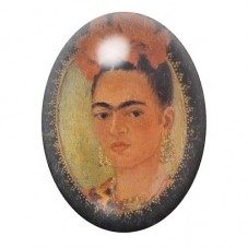 Cabochon en Verre Illustré Frida Kahlo en Portrait Peint Vintage 13x18, 18x25 ou 30x40mm pour la création de bijoux fantaisie - 