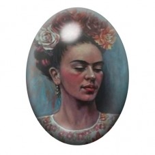 Cabochon en Verre Illustré Frida Kahlo au Portrait Peint dans la Brume 13x18, 18x25 ou 30x40mm pour la création de bijoux fantai