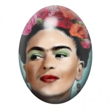 Cabochon en Verre Illustré Frida Kahlo au Regard de Côté et Fleurs Rouges 13x18, 18x25 ou 30x40mm pour la création de bijoux fan