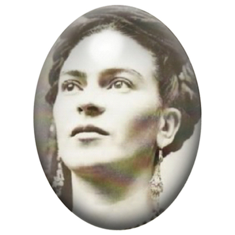 Cabochon en Verre Illustré Frida Kahlo levant les Yeux en Photographie 13x18, 18x25 ou 30x40mm