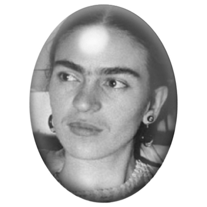 Cabochon en Verre Illustré Frida Kahlo en Gros Plan Noir et Blanc 13x18, 18x25 ou 30x40mm