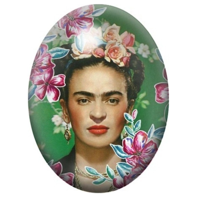 Cabochon en Verre Illustré Frida Kahlo au Jardin d’Hibiscus 13x18, 18x25 ou 30x40mm
