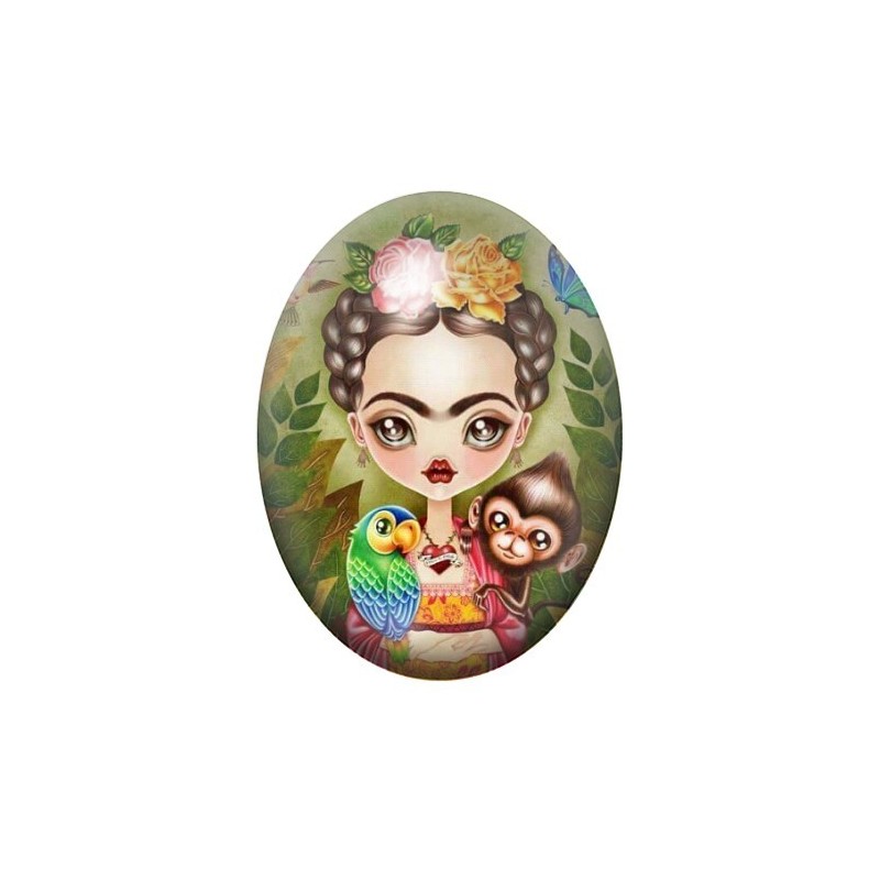 Cabochon en Verre Illustré Frida Khalo 13x18, 18x25 ou 30x40mm