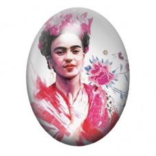 Cabochon en Verre Illustré Frida Kahlo en Aquarelle Rouge et Rose 13x18, 18x25 ou 30x40mm pour la création de bijoux fantaisie -