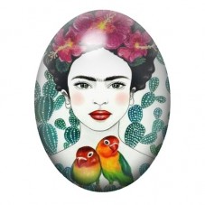 Cabochon en Verre Illustré Frida Kahlo Illustrée aux Inséparables 13x18, 18x25 ou 30x40mm pour la création de bijoux fantaisie -