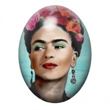 Cabochon en Verre Illustré Frida Kahlo aux Fleurs sur Fond Turquoise Clair 13x18, 18x25 ou 30x40mm pour la création de bijoux fa