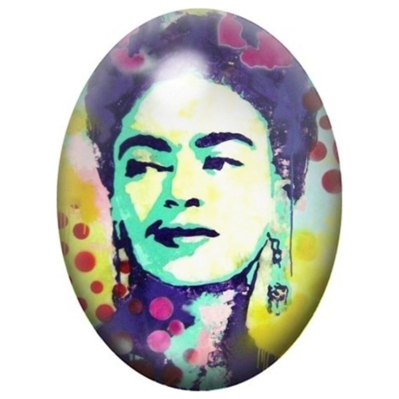 Cabochon en Verre Illustré Frida Kahlo Pop Art Multicolore 13x18, 18x25 ou 30x40mm