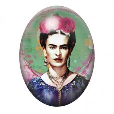 Cabochon en Verre Illustré Frida Kahlo aux Roses sur Fond Vert et Rose 13x18, 18x25 ou 30x40mm pour la création de bijoux fantai