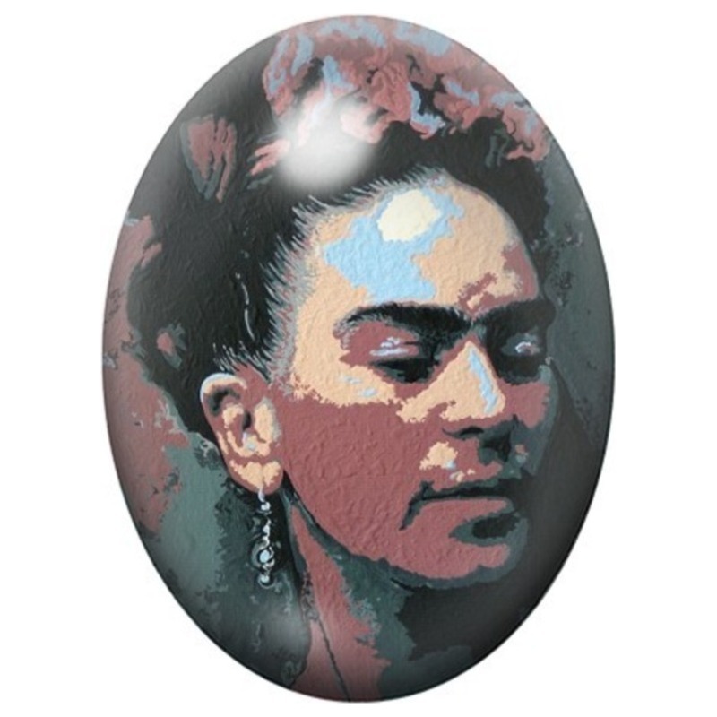 Cabochon en Verre Illustré Frida Kahlo en Portrait Peint de Profil 13x18, 18x25 ou 30x40mm