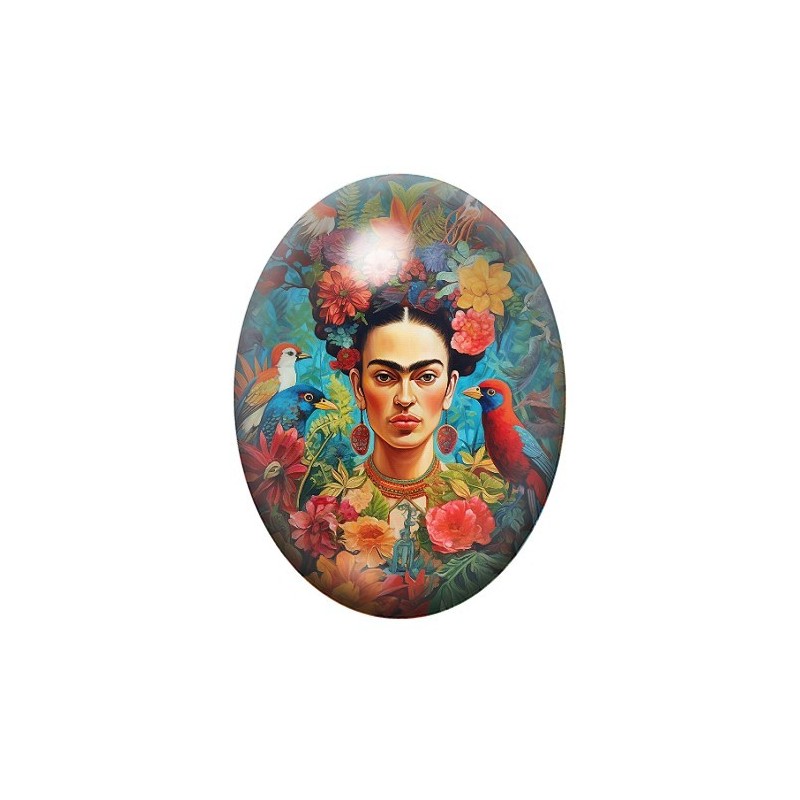 Cabochon en Verre Illustré Frida Khalo 13x18, 18x25 ou 30x40mm