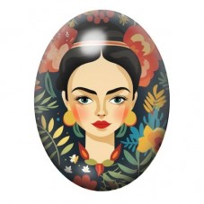 Cabochon en Verre Illustré Frida Kahlo Illustrée sur Fond Floral Sombre 13x18, 18x25 ou 30x40mm pour la création de bijoux fanta