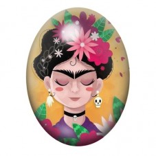 Cabochon en Verre Illustré Frida Kahlo Kawaii aux Yeux Clos et Fleurs Roses 13x18, 18x25 ou 30x40mm pour la création de bijoux f
